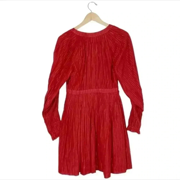 NWOT ULLA JOHNSON Metallic Cotton Long Sleeve Red Ruby Rory Dress Pockets Size 6 - Picture 10 of 14